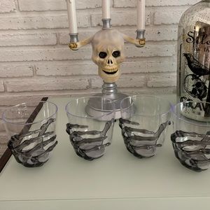 Halloween Spooky Skeleton Hand Plastic Stemless Glasses Set of 4